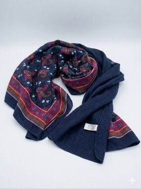 Made In Italy Rayon Scarf - Navy with Paisley Border